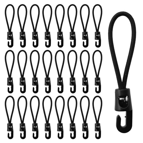 25 Pezzi 10cm Elastici con Gancio Tenditore in Gomma con Ganci Espansore Multiuso con Gancio Multifunzionale Corda Elastica per Campeggio Telone Portabagagli Auto e Bici (Nero)