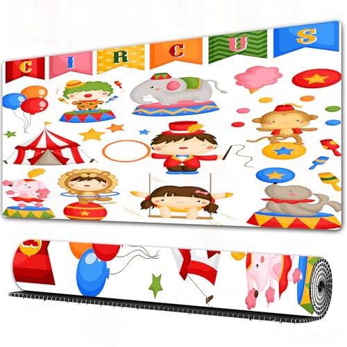 FEHWI - FEHWI Grand Tapis de Souris de Jeu avec Bords surpiqués et Dos antidérapant,sous-Main pour Clavier et Souris,Décorations de Cirque, Cirque de Carnaval Enfants Heureux Fille Garçon Cappel,90×40 cm