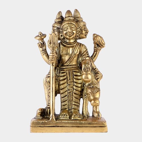 Estatua de Dattatreya con vaca auspiciosa en latón 4.5 pulg
