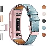 Hotodeal Leather Band Compatible Charge 3 & Charge 3 SE Fitness Tracker, Classic Replacement Genuine Leather Bands Metal Connectors Women Men Small Large Size Silver, Rose Gold, Black