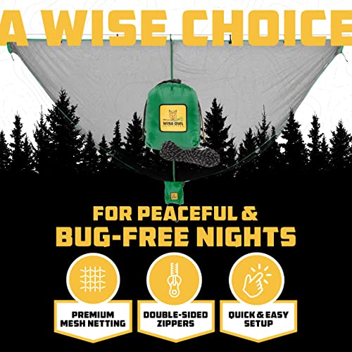 Wise Owl Outfitters Hammock Bug Net - The Snugnet Mosquito Net For Hammocks - Premium Quality, Waterproof, Mesh Hammock Netting W/ Double-Sided Zipper - Essential Camping Gear, Green #TOP1