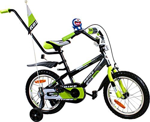 ARTI Kid's Bike - First Bike - Learning Bike - BMX Rbike 3-16 Grey-Green / Grau-Grün 16" - Basket, Parent handle, side wheels