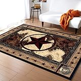 Rectangle Indoor Area Rugs, Rustic Western Texas Star Vintage Brown Non-Slip Accent Rug for Living R