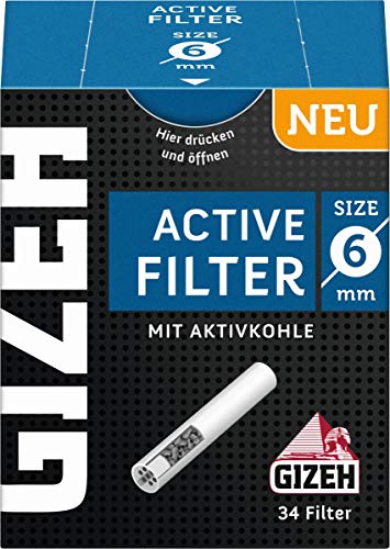 Gizeh Active Tips-actieve koolfilter met keramische doppen, 10 x 34 filter, zilver, smal