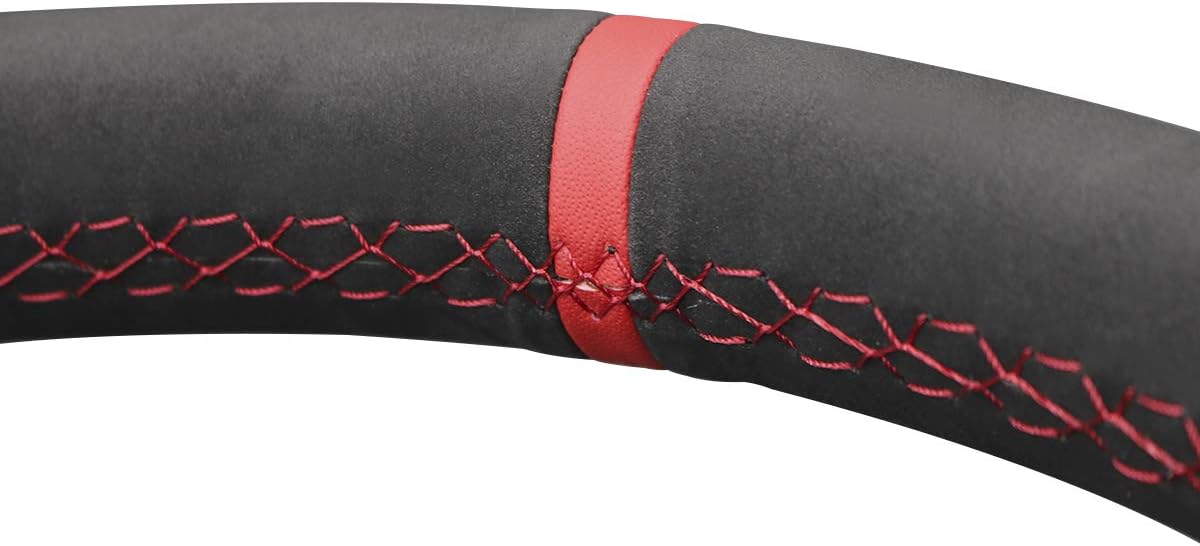 MEWANT Car Steering Wheel Cover for Mitsubishi Lancer Evolution 8 VIII 2003-2004 / Lancer Evolution 9 IX 2005-2006 Customized Hand Stitch Black Suede & Perforated Leather