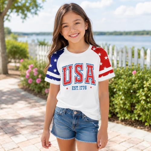 Image of 4th of July Shirts for Girls Patriotic American Flag Kids Clothing