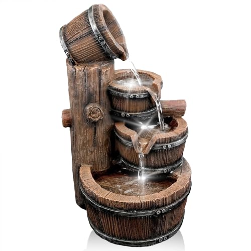 GEEZY Garden Water Feature LED Fountain Indoor/Outdoor Cascading Freestanding Polyresin Garden...