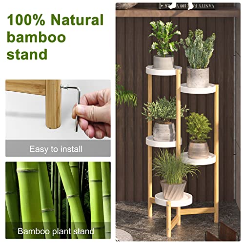 Unho 5-Tier Bamboo Plant Stand: Tall Display Shelf Indoor Nordic Style Potted Flower Holder Succulent Planter Rack With Round Shelves White #TOP6