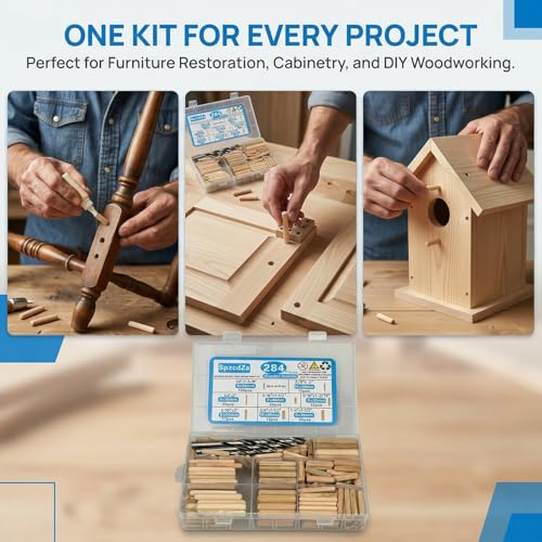 Tacos de madera para carpintería y espigas para ensamblar muebles de bricolaje con broca 7