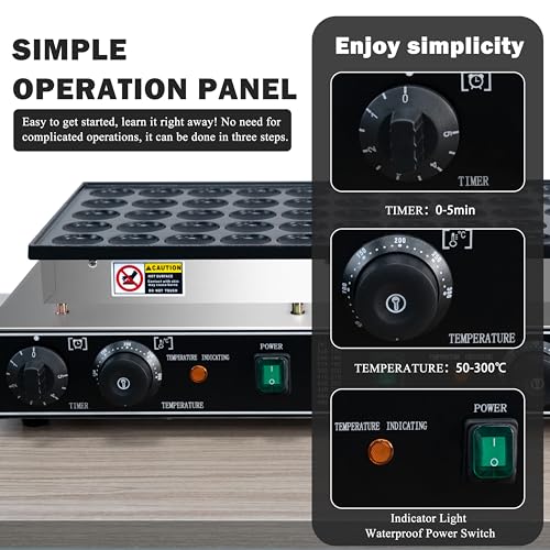 AEYDJXMER 50Pcs Mini Dutch Pancake Baker, Máquina De Fazer Panquecas Comerciais De 110 V 1900 W, Máquina De Fazer Panquecas Antiaderente Elétrica De 1,8 Polegadas, Máquina De Fazer Muffins Comerciai - Imagem 6