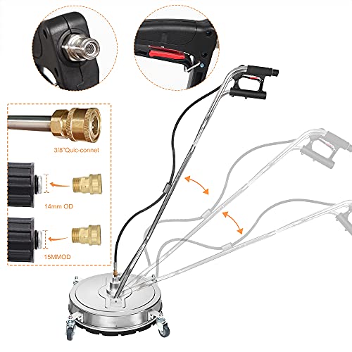 Heureux Pressure Washer Surface Cleaner 20 Inches Stainless Steel Power Washer Accessory With 4 Wheels And Dual Handle,3/8" Quick Connector Rated Up To 4000 Psi #TOP3