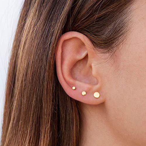 Sterling Silver Stud Earrings for Women Men, 3 Pairs Tiny Flat Dot Earrings Set | Small Round Disc Stud Earrings Dainty Cartilage Tragus Circle Triangle Earrings(Silver/Gold/Rose Gold)3