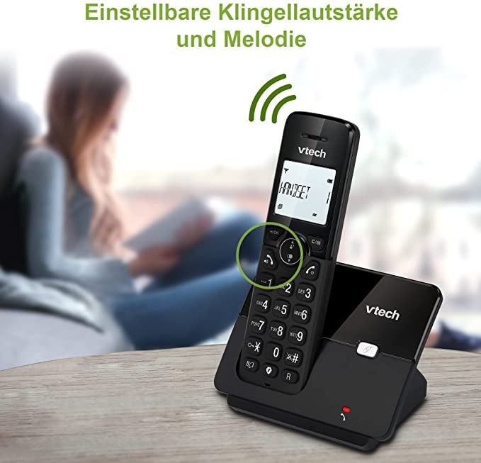 VTech CS2000 schnurloses Telefon, ECO+ Modus, Festnetztelefon, schwarz, Anrufsperre, Freisprechfunktion, große Tasten, Zwei Zeilen Display – Bild 3