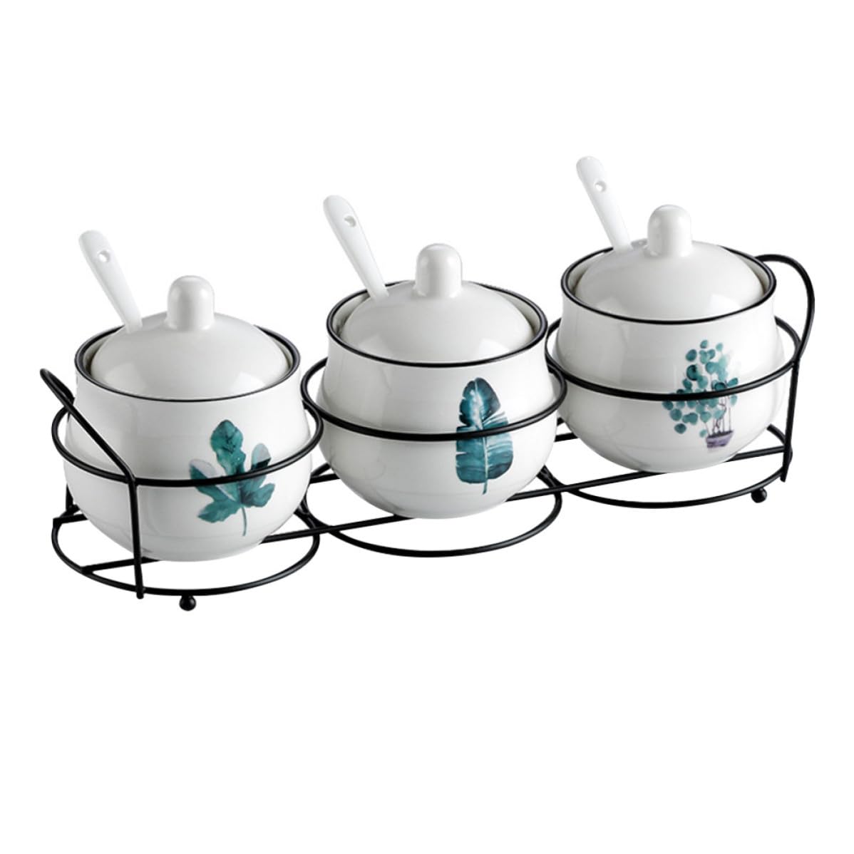 Tarros de cerámica de gran capacidad con cucharas Operitacx para condimentos de cocina