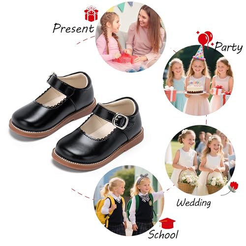 Image of PHIRAMIN Toddler Girl Mary Jane Student Oxford Shoes-Little Girl School Uniform Shoes for Wedding Party