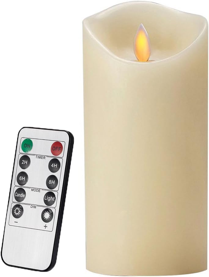 Air Zuker Flameless Candle Battery Operated Flickering Candle Dancing LED Candle Real Wax Candle Motion Candle with Timer [Classic Pillar Candle, Ivory Color] - 3.5" X 7"