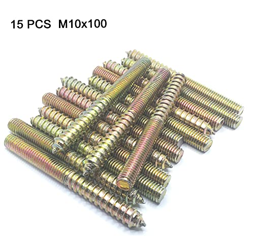 Image of Hanger Bolt M10x100 Double Headed Bolt Self-Tapping Screw for Furniture 15Pcs