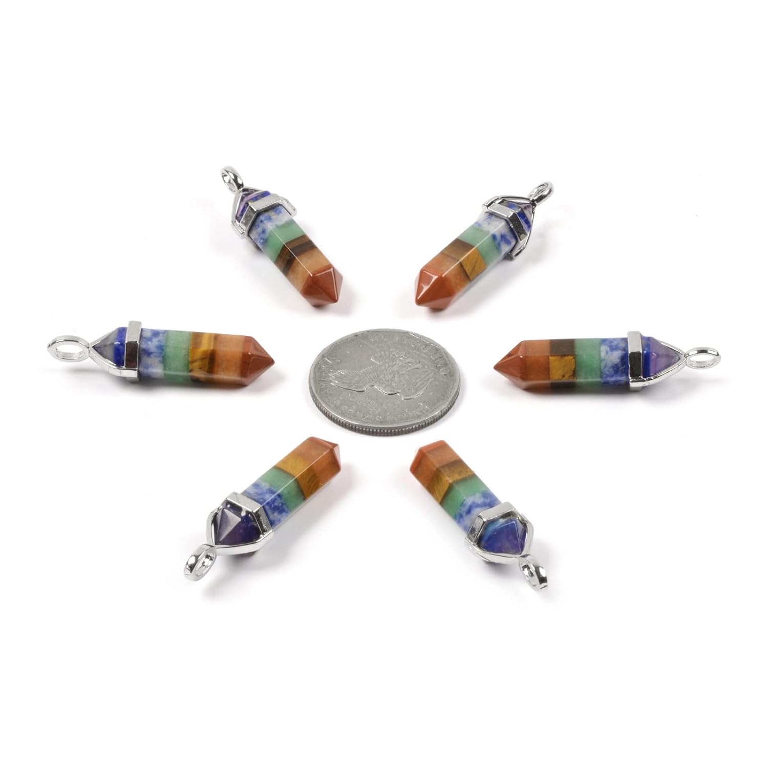 Justinstones Natural Gemstone Hexagonal Pointed Reiki Chakra Pendant Genuine Leather Necklace 18" - Image 3