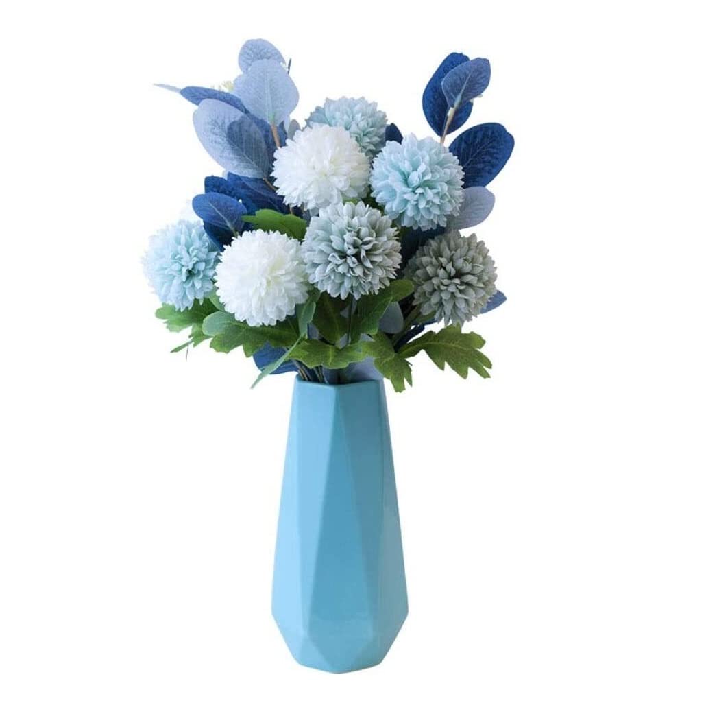 Wystrój Domu Sztuczne Kwiaty Z Ceramicznym Wazonem, Sztuczne Jedwabne Kwiaty W Prawdziwym Dotyku Do Dekoracji Ślubnych W Domu Sztuczny Wazon Kwiatyi(A-Blue)