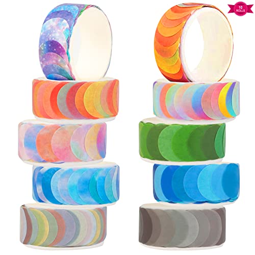 Bigxin Dot Washi Tape, 10 Rolls Dots Stickers, Ruban Adhésif Décoratif, Autocollants Dot Washi pour Bricolage, Scrapbooking, Autocollants, Cadeau, Décoration Cover