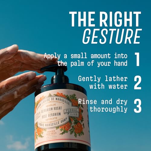 Image of Panier des Sens Rose Geranium Liquid Hand Soap, 16.9 fl oz | Premium French Liquid Hand Soap | Savon de Marseille Soap | 97% Natural Ingredients | Gentle Daily Cleansing