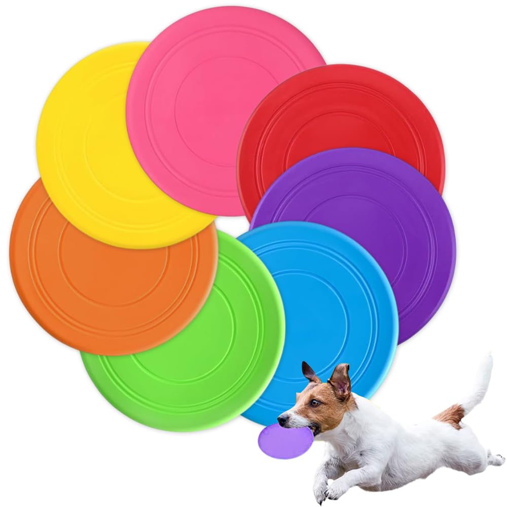 7 Pièces Pet Soucoupe Volante, Frisbee pour Chien en Silicone Disque Volant en Caoutchouc, Jouet interactif en Plein air pour Petits et Moyens Chiens Formation de Chien Lancer Attraper