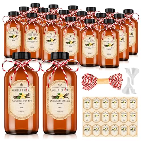 KEYWING 8oz Amber Glass Boston Round Bottles for Vanilla Extract, 18Pack
