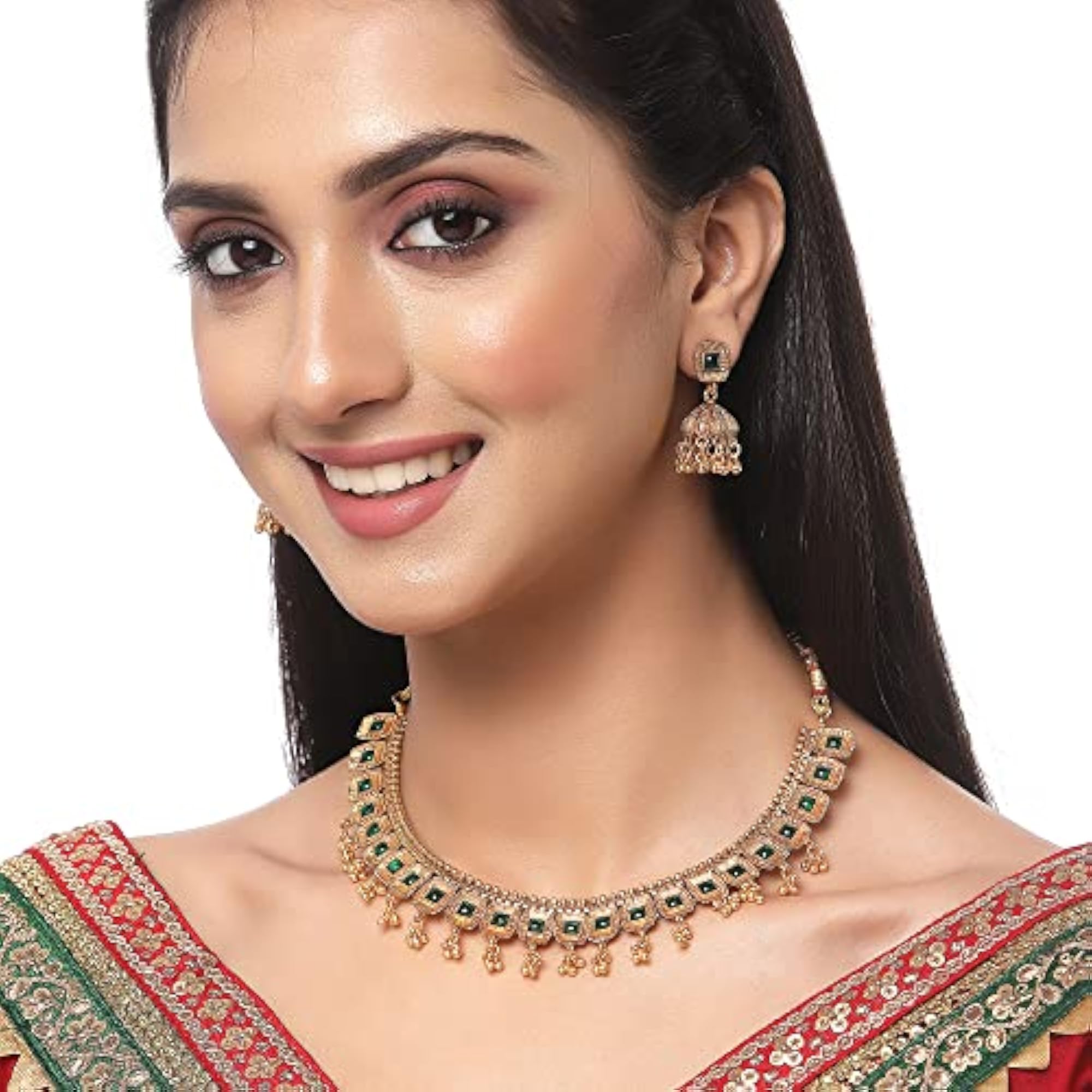 Antique Gold-Plated Stone Studded Necklace Set
