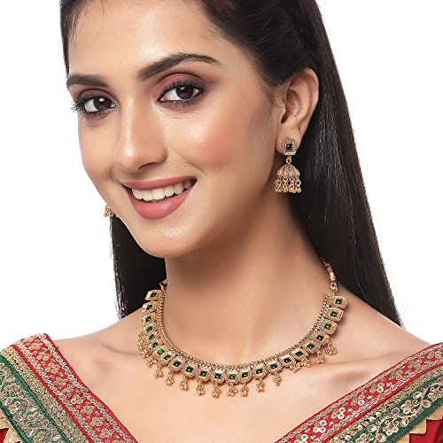 Antique Gold-Plated Stone Studded Necklace Set