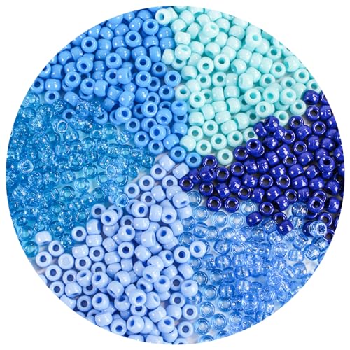 Xjoviative 2000 Pcs Pony Beads Bulk - Blue Plastic Beads for Bracelets Friendship & Hair Braids Jewelry Making Crafts - 6x9mm