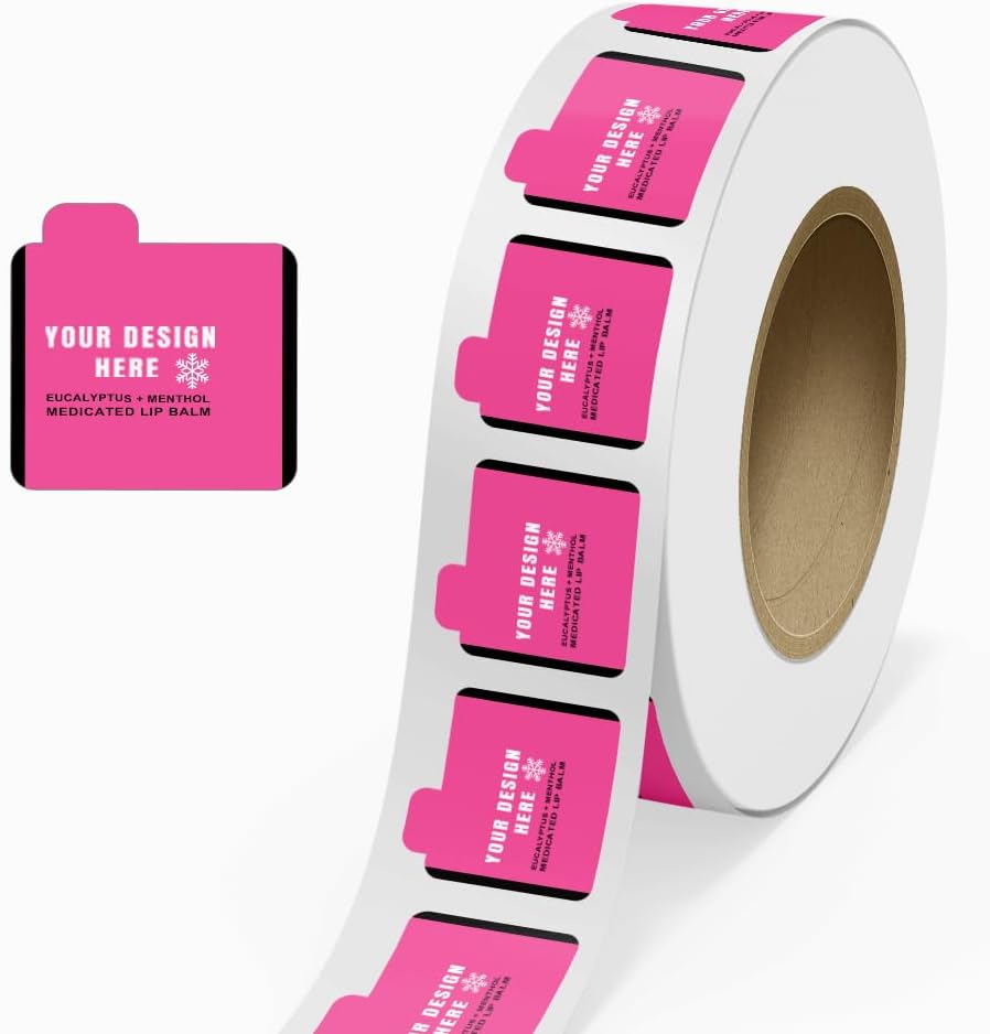 Custom Printed Standard Label Rolls - Lip Balm Tube Stickers - 2 1/8 x 2 1/8 - Neon Pink - 125 Labels/Roll