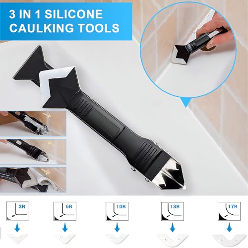 Image of 8Oz Clear Waterproof Caulk & Seal Silicone Sealant, Wadities Tile Grout Repair Kit with Grout Remove Scraper, Shrink & Crack Proof for Bathroom, Shower, Kitchen, Floor (4Oz, Pack of 2)
