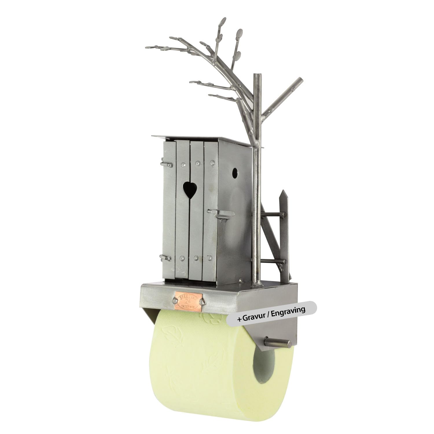Steelman24 I Omini di Viti Portarotolo Carta Igienica con Casa con Piastra di Incisione Personale I Idee Regalo Originale I Soprammobili in Metallo