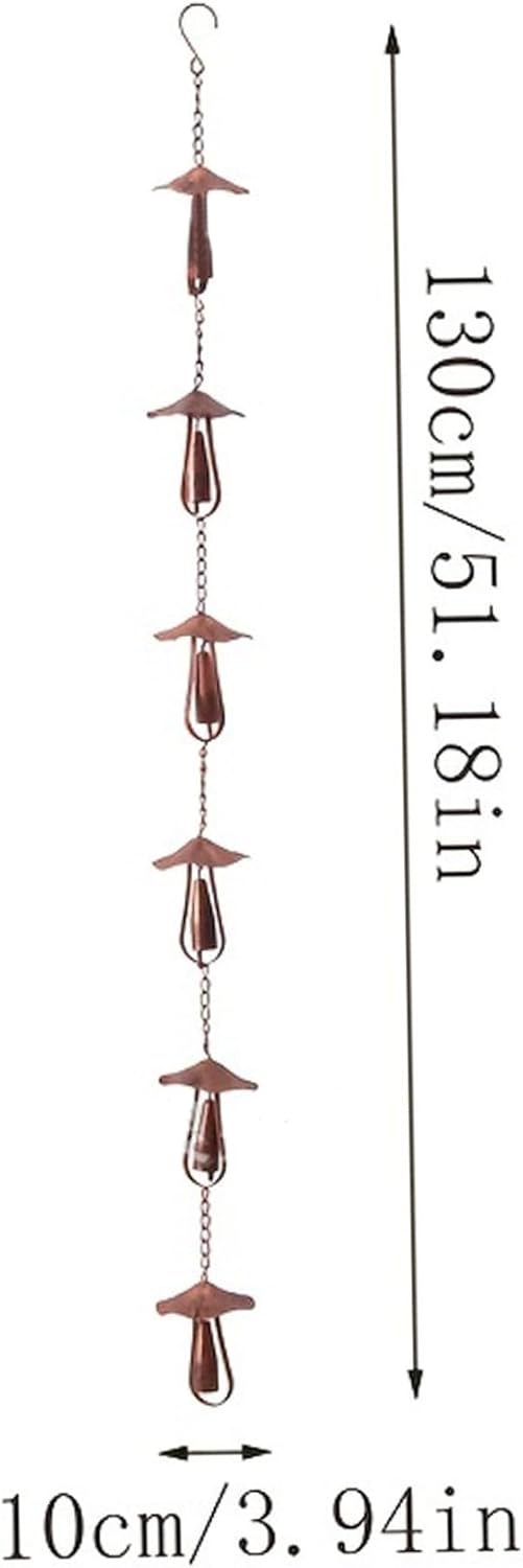 Rain Chains for Outside, Decorative Metal Gutter Chain Downspout with Bells, 51 Inch Mushroom Outdoor Decor for Gardens, Patios, Sunrooms Rain Chain Gutter Downspout