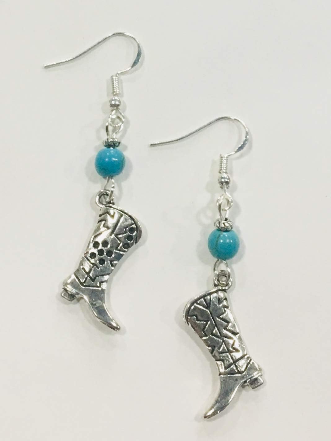 Cowboy Boot Charm Earrings with Turquoise Colored Stone Accent Beads on Sterling Silver Earwires, Cowboy Boots, Cowgirl, Southern, Country, Western, Southwest - Image 2