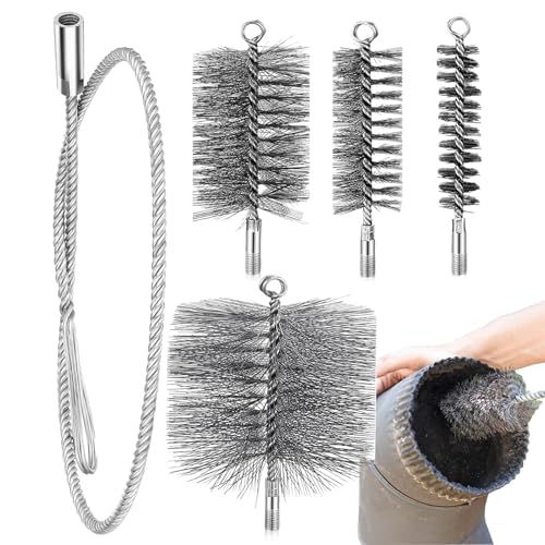 Cepillo para Limpieza de Chimeneas - Cepillo De Alambre Acero Inoxidable Limpieza Chimeneas,Herramienta Completa Flexible Anticenizas a Prueba de Fuego Desatascador para Secadoras Calderas Barbacoas