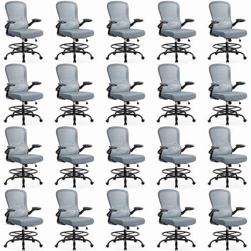 Image of ErGear Drafting Chair,Tall Office Chair with Flip-Up Armrests, High Desk Chair Adjustable Height and Adjustable Footrest Ring, Ergonomic Standing Desk Chair with Lumbar Support, Blue,20 Pack