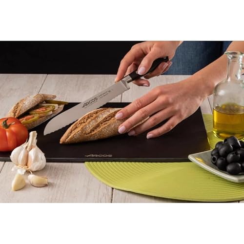 Miniatura 7 de Arcos Cuchillo Para Pan Con Hoja Acero Inoxidable Nitrum 200 Mm. Obtenga Una Gran Variedad Cortes Para Tu Comida. Cuchillo Ideal Para Uso Doméstico Diario. Serie Riviera. Color Negro.