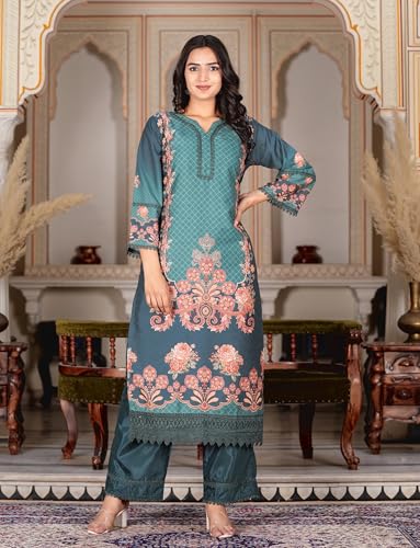 Image of Vbuyz Women's Digital Print Muslin Pakistani Style Stitched Kurta Palazzo With Dupatta | Eid Suits For Women | Salwarsuit For Women