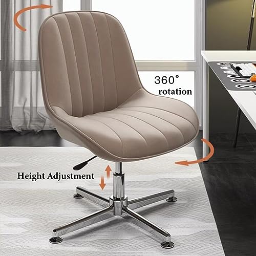 Ergonomiczne krzesło biurowe bez podłokietników z obrotowym siedziskiem ze skóry PU, nowoczesne krzesło komputerowe ze skrzyżowanymi nogami, do domu/biura, wygodne siedzisko, khaki