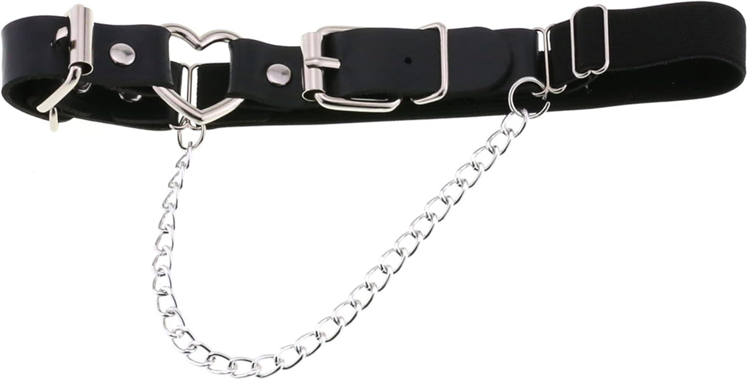 YunPeng Women's Adjustable Leather Leg Garter Belt,Gothic Heart with Chains Leg Thigh Elastic Garter 2PCs - Image 5