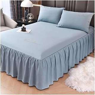 1 falda de cama bordada de cuatro esquinas de color sólido con banda elástica, tamaño Queen/King (azul, 150 x 200 x 45 cm, 1 unidad)