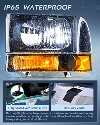 Image of Nilight Headlight Assembly Replacement 1999 2000 2001 2002 2003 2004 F250 F350 F450 F550 Super Duty Black Housing Amber Corner Clear Lens,Headlights Assembly,4 Pack
