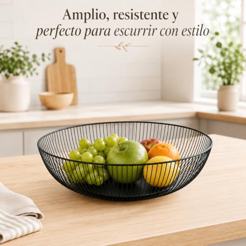 Miniatura 2 de Lin Home Xz-23171 Frutero Decorativo De Metal, Diseño Ondulado, Cuenco Para Frutas Y Verduras Negro, 28x7.5cm
