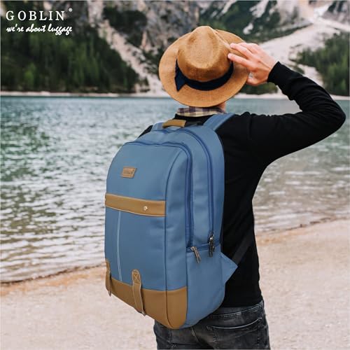 Image of Goblin Vegan Leather Laptop Backpack, 15.6-inch Compatible, Multi-Pocket Design with Padded Straps, blue