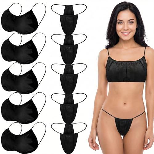 Image of Women Disposable Bras and Panties Set Beauty Bikini Thong Disposable Spa Salon Top Underwear Individually Wrapped