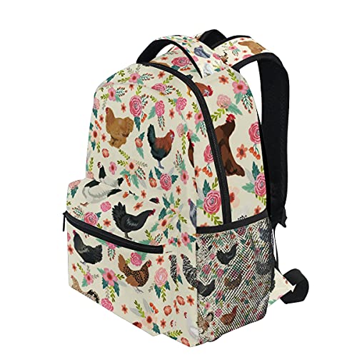CHIFIGNO Chickens and Floral Lightweight Printed Bookbags School Backpacks for Teens and Girls3