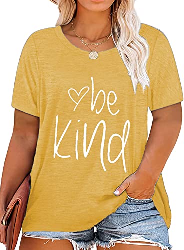 Plus Size Be Kind Shirts Womens Graphic Tees Teacher Tshirt Short Sleeve Summer Tunic Tops 3X Yellow #TOP11