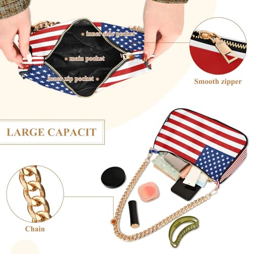 Image of Shoulder Bags for Women American US Flag Independence Day Patriotic Hobo Tote Handbag Small Clutch Purse with Zipper Closure