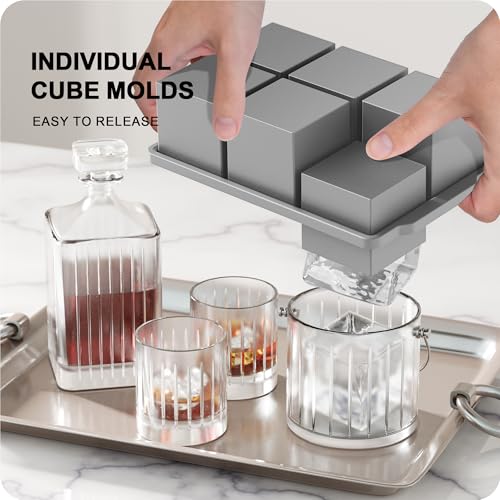 Image of VLM 3 Packs Large Ice Cube Molds with Stackable Lid,Silicone Ice Cube Tray for Freezer,Big Square Ice Tray for Whiskey,Cocktails,Bourbon and Soups